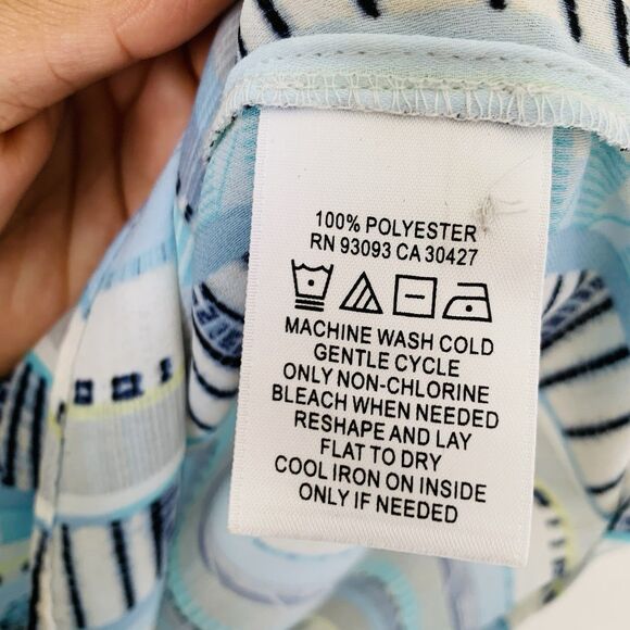 Nic+Zoe Top Women M Blue Stripe Sheer Flowy Button Front Roll Tab Career Office - Picture 7 of 7